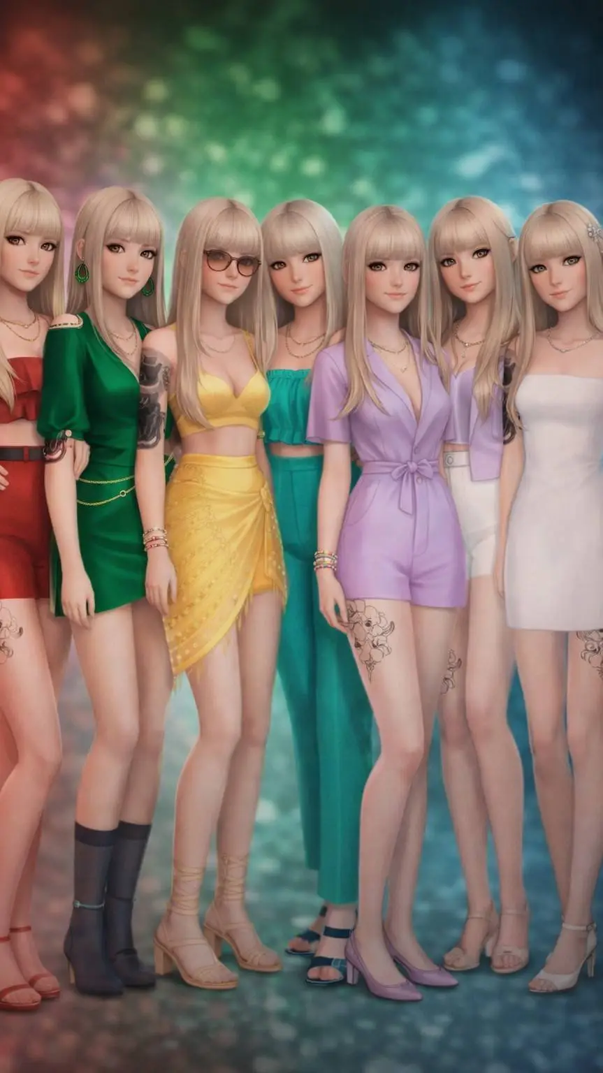 ai character: Rainbow colour sis background