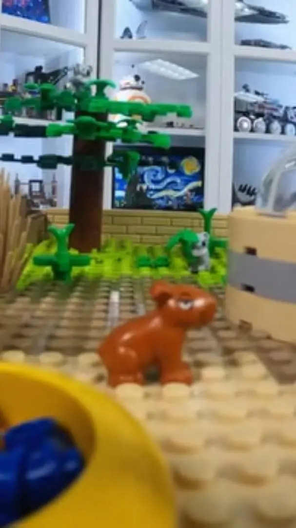 ai character: Lego person.  background