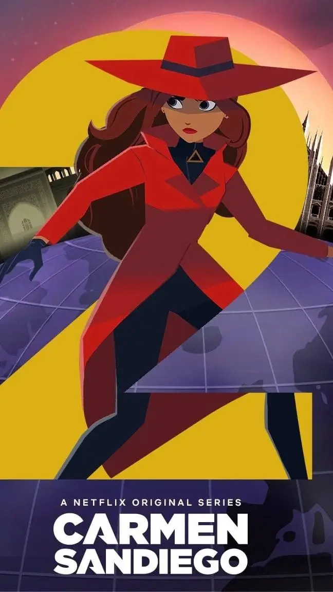 ai character: Carmen Sandiego  background