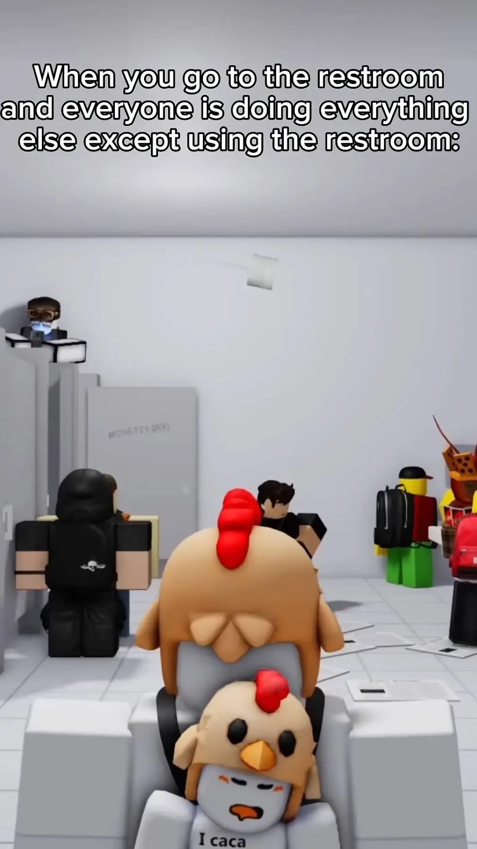 ai character: school bathroom background