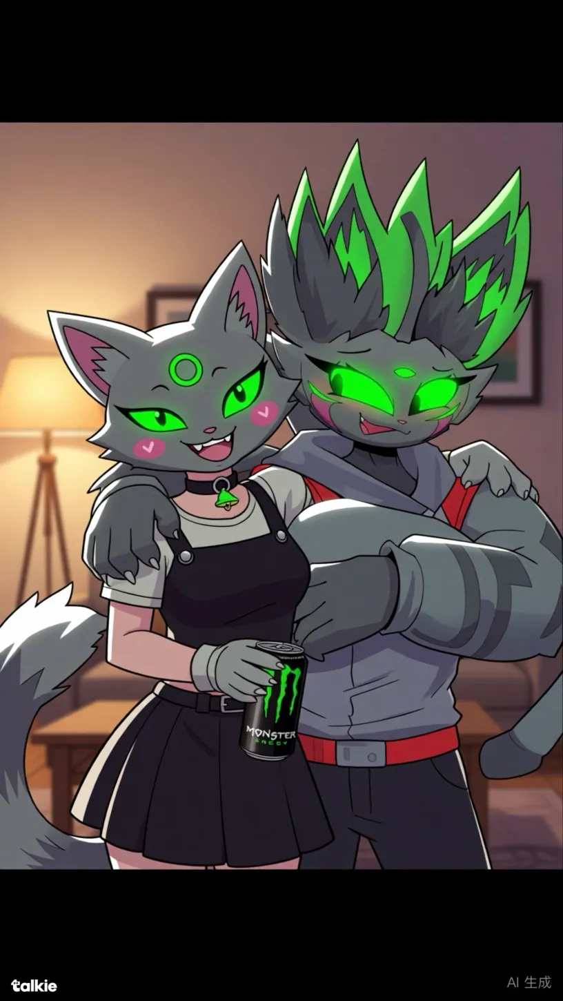 ai character: 🖤Monster & dew💚 background