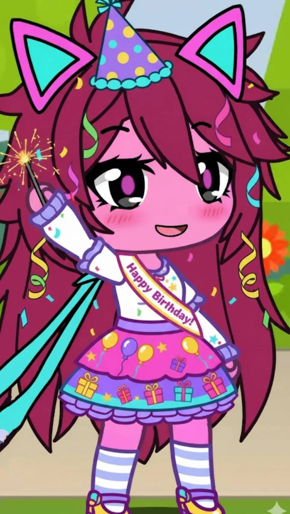 ai character: cuby cumpleañera  background