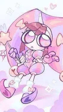 ai character: pomni but unicorn background