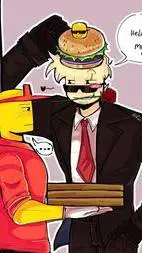 ai character: PIZABURGER^^~ 🍕🍔✨ background