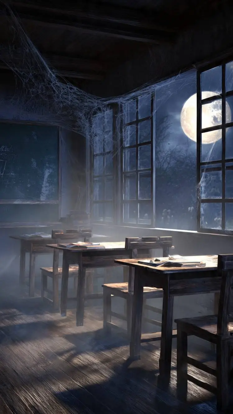 ai character: haunted classroom  background
