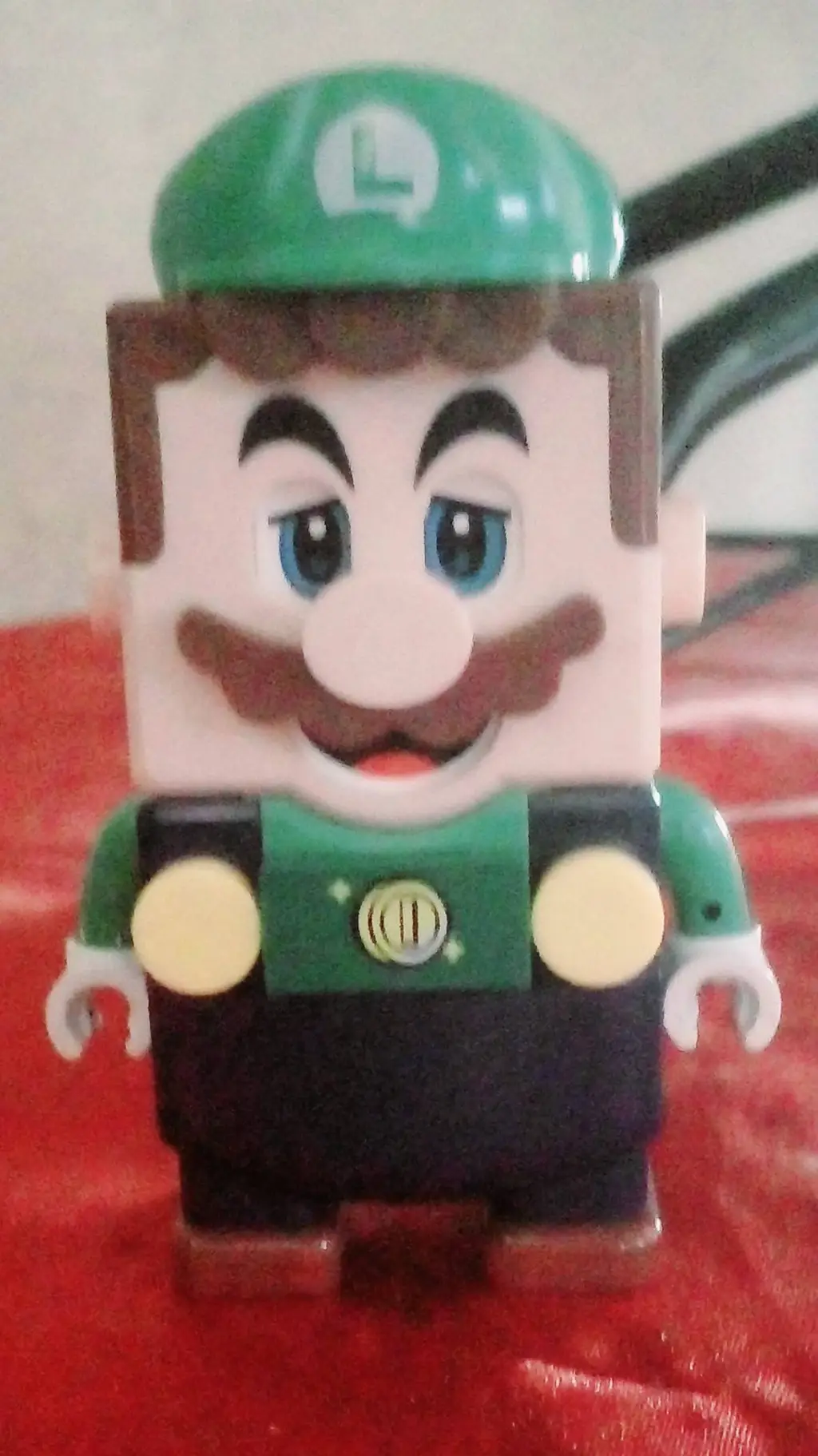 ai character: Lego Luigi  background