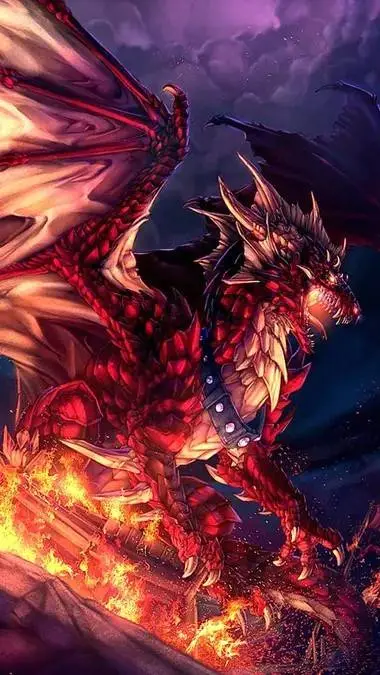 ai character: red fire dragon background