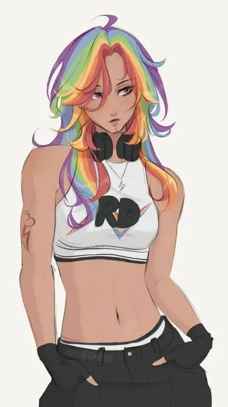 ai character: Rainbowdash  background