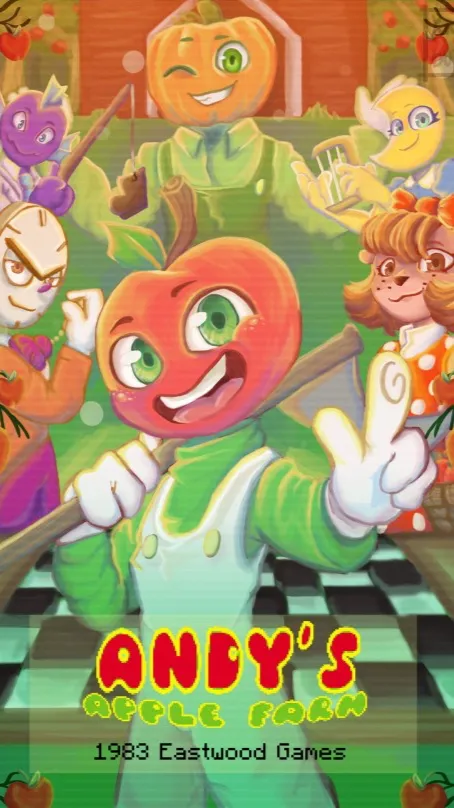 ai character: Andys apple farm!  background