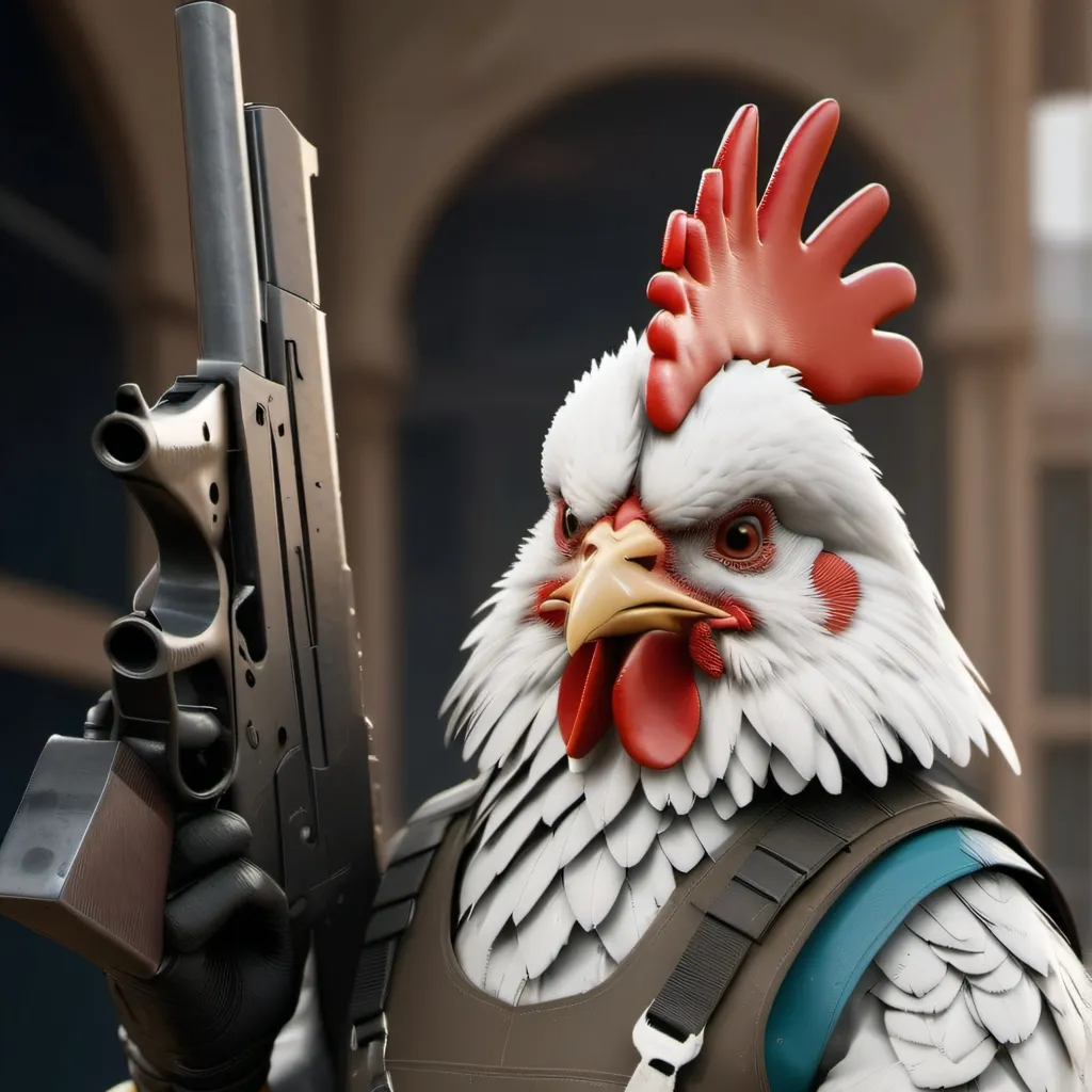 chat with ai character: chicken gun charac