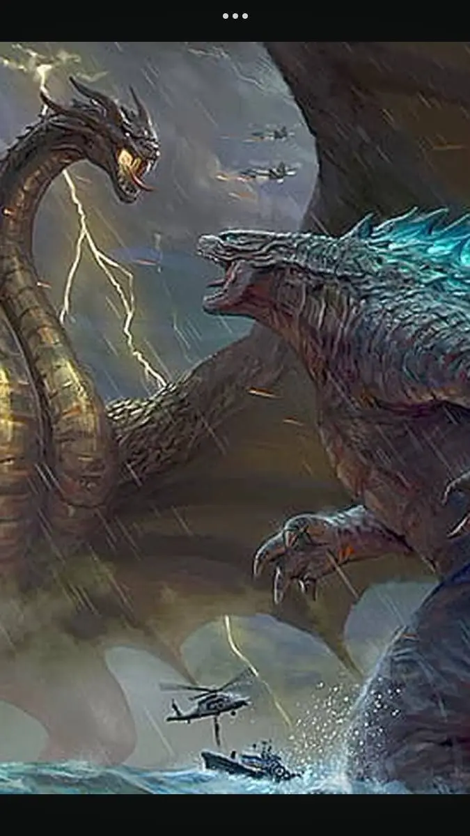 ai character: Godzilla vs Ghidor background