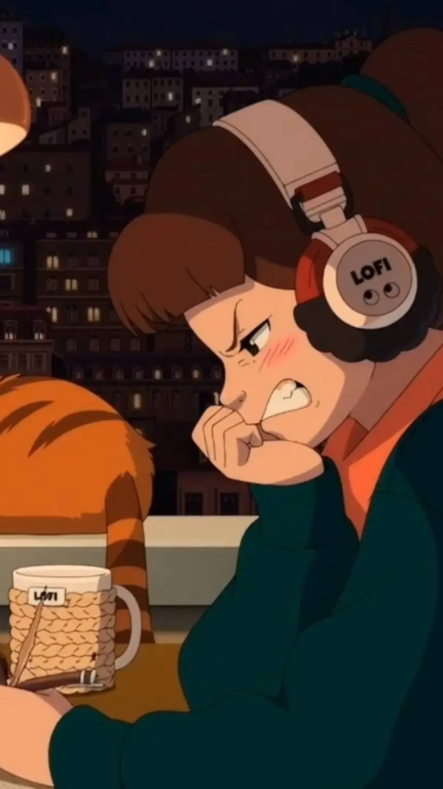 ai character: pissed Lo-Fi girl  background