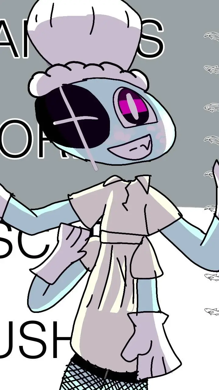 ai character: Dw x Scary sushi background