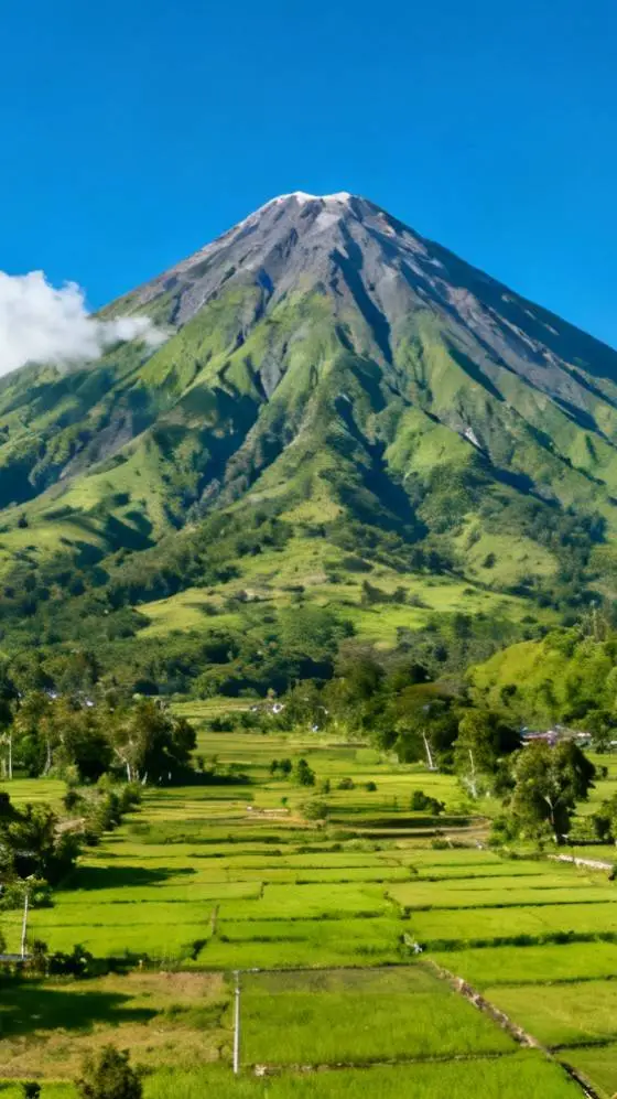 ai character: Mayon volcano background