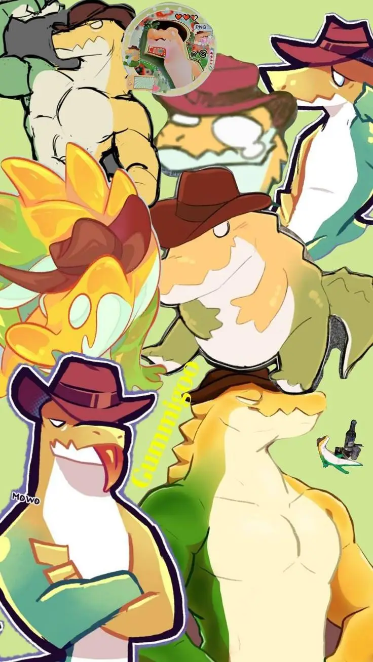 ai character: Gummigoo🐊💚💛🤍🤠 background