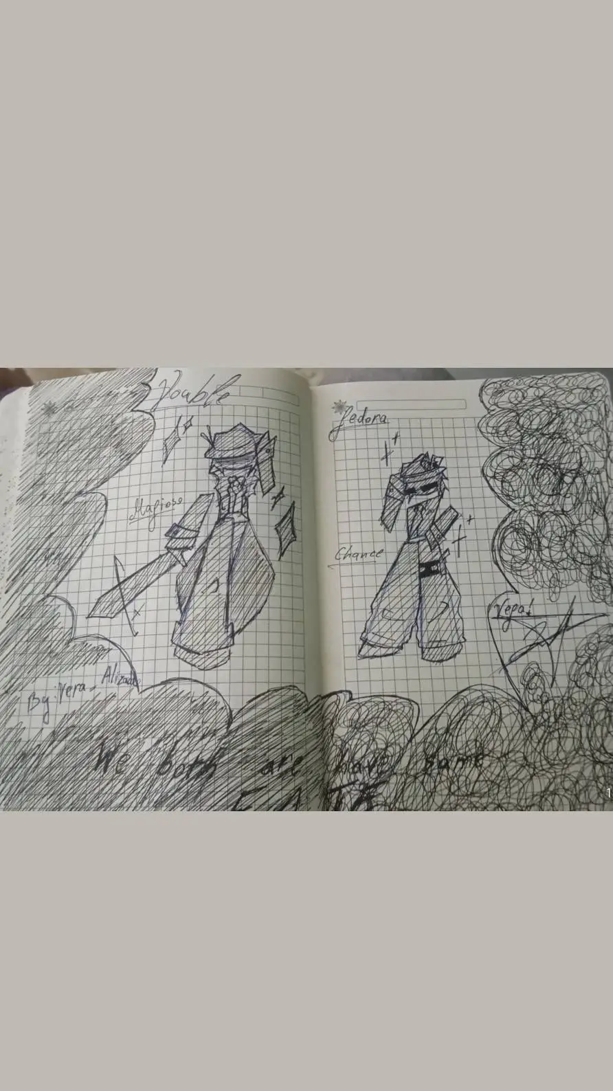 ai character: •{DOUBLEFEDORA}•  background