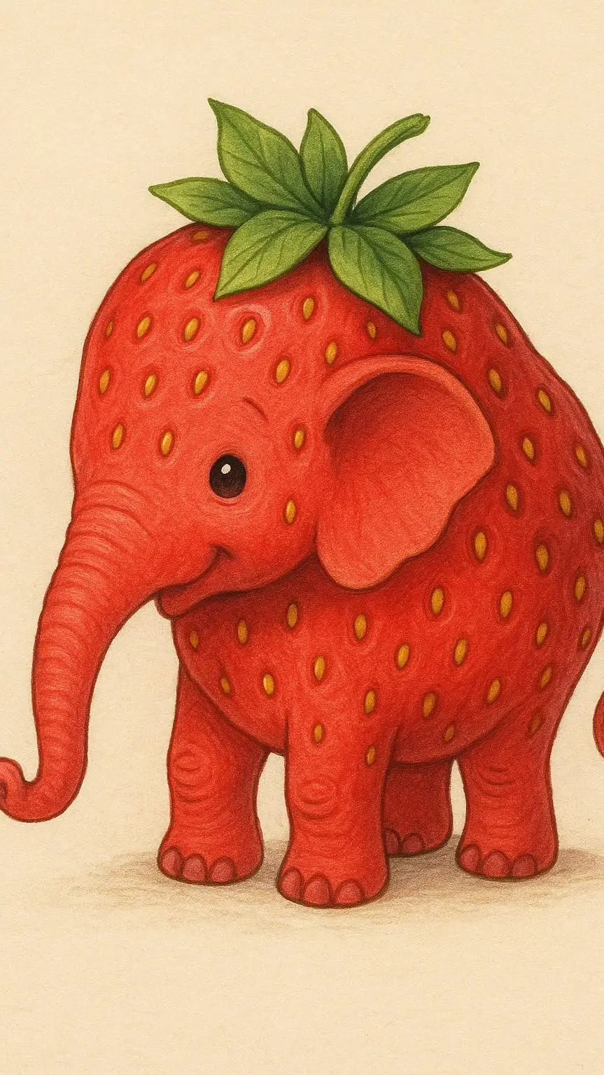 ai character: éléphant fraise  background
