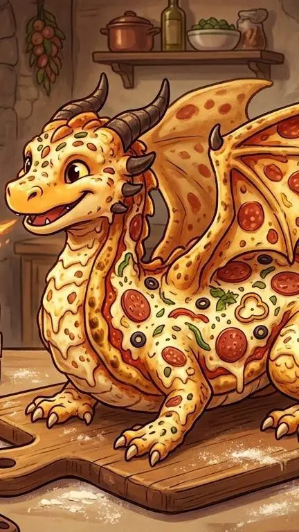 ai character: le dragon pizza  background