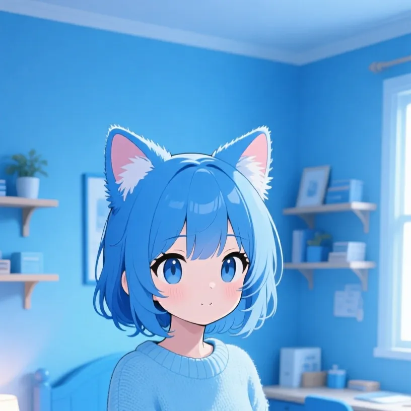 chat with ai character: Blue catgirl