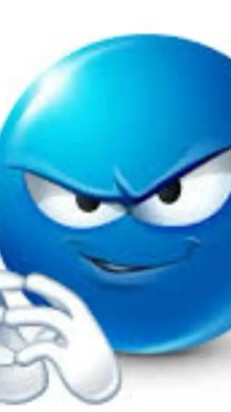 ai character: evil blue emoji background