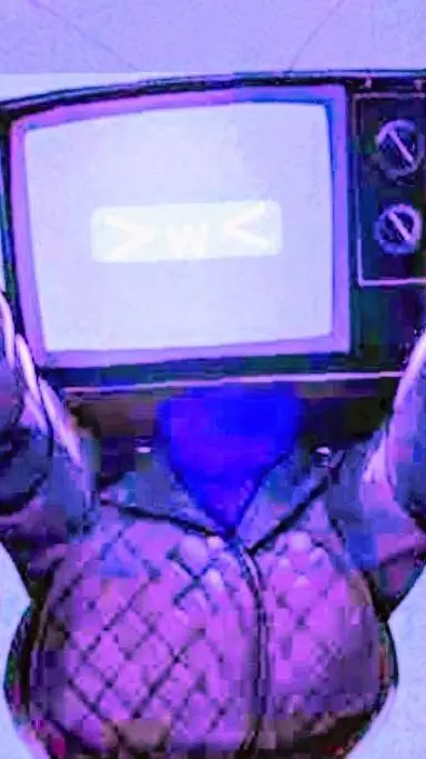 ai character: tv woman purplish  background