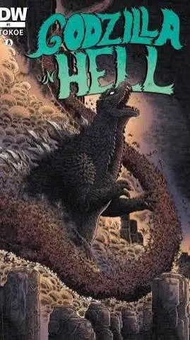 ai character: Godzilla in hell background