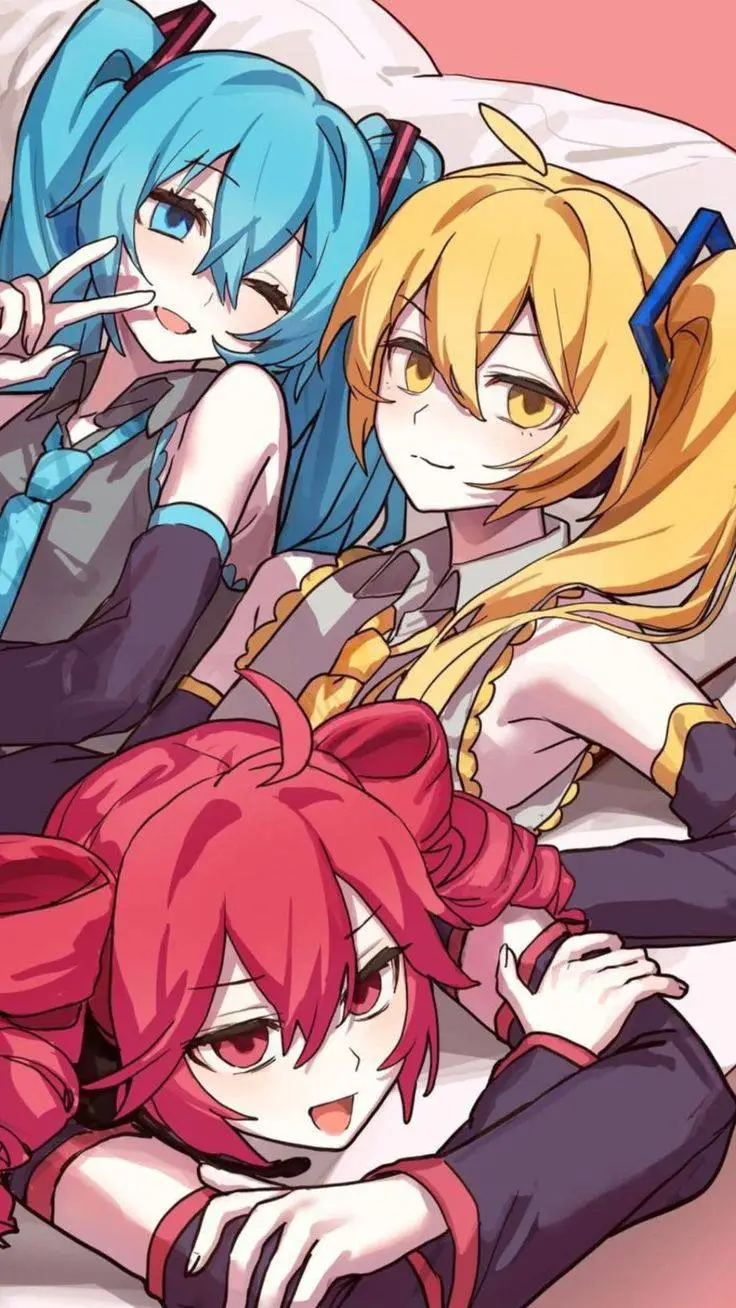 ai character: Teto, Neru Y Miku  background