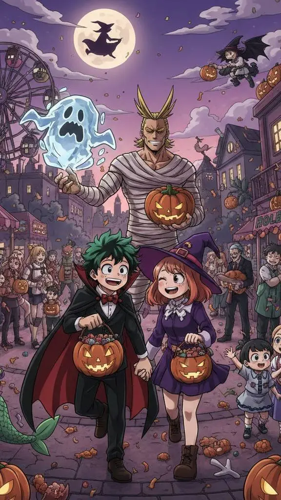 ai character: MHA Halloween Day background