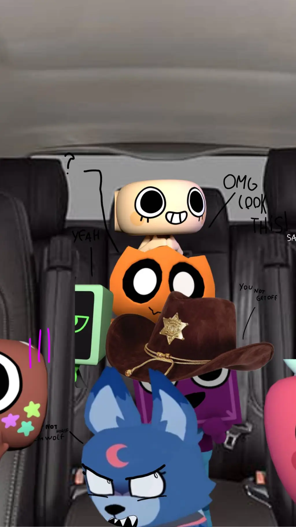 ai character: Dw in car background