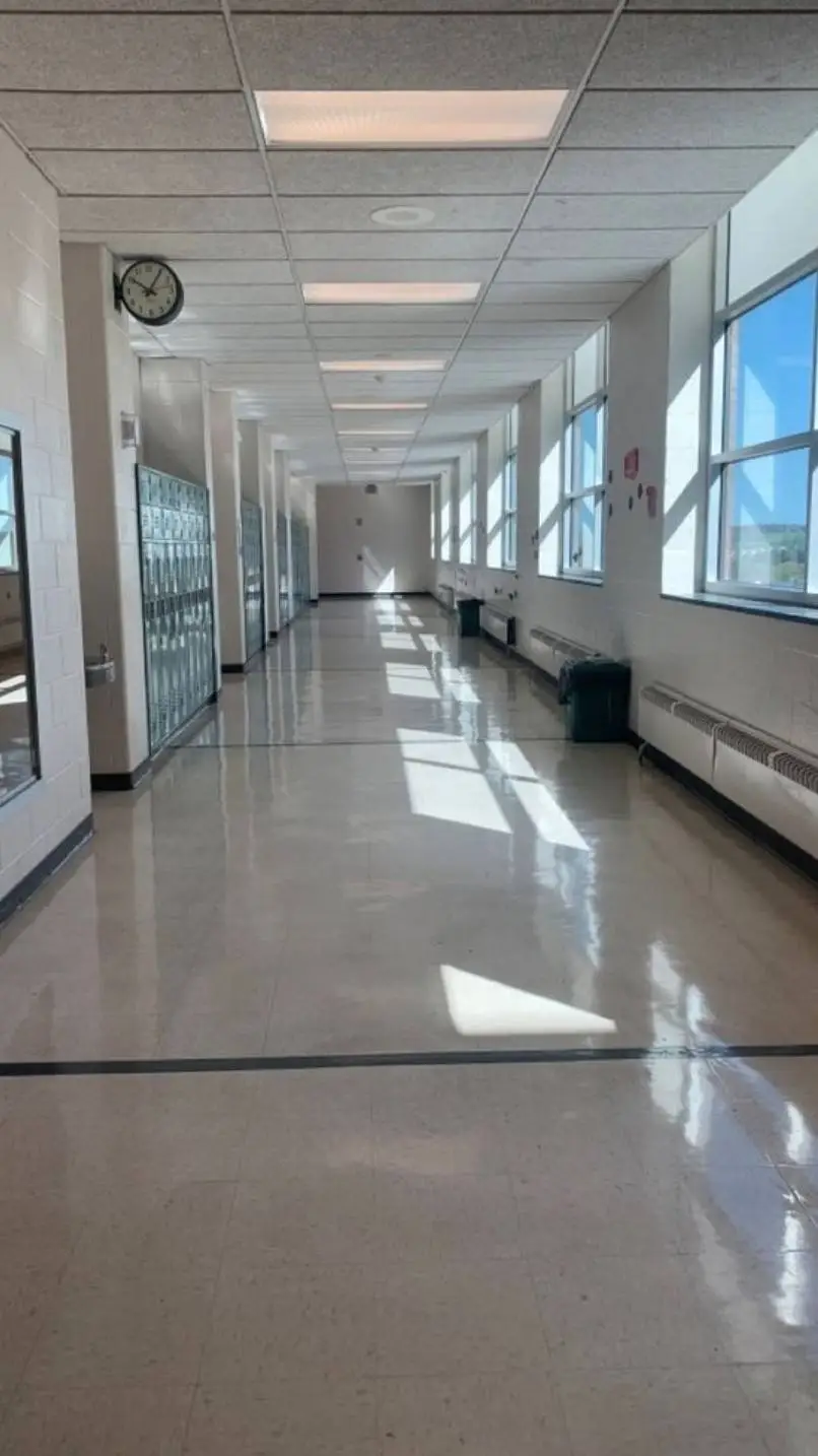 ai character: School hallway  background