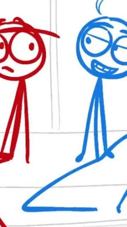 ai character: azul y rojo background