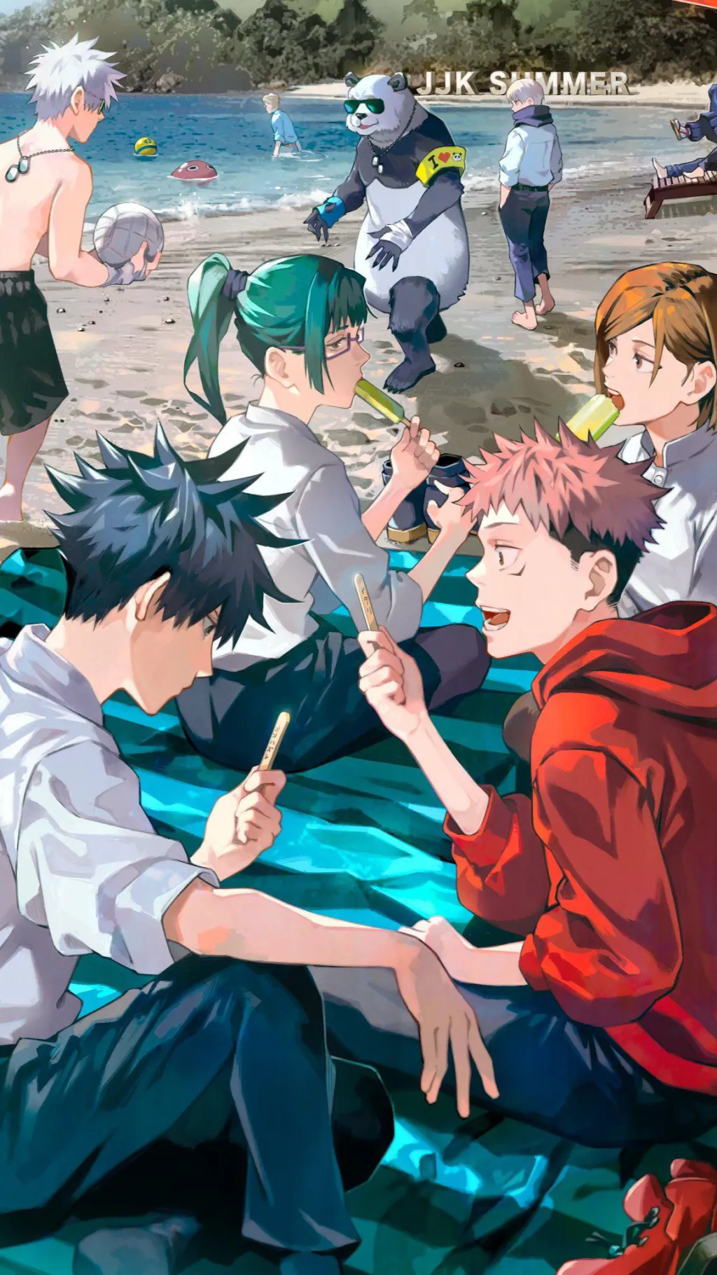 ai character: JJK beach background