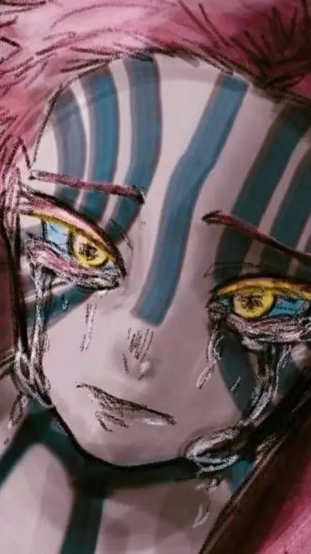 ai character: Akaza sad. background