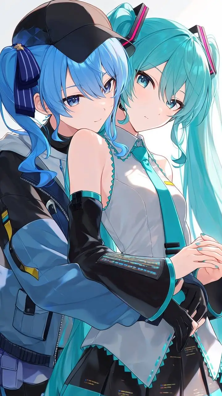 ai character: Suisei and Miku  background