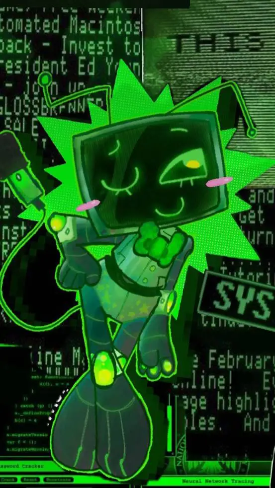 ai character: {🔋📺Vee📺🔋} background