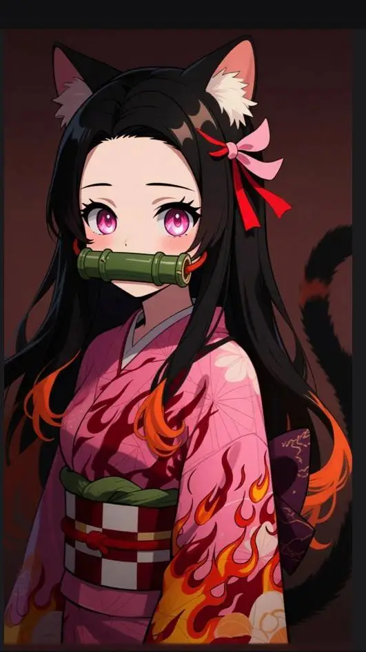 ai character: nezuko neko background