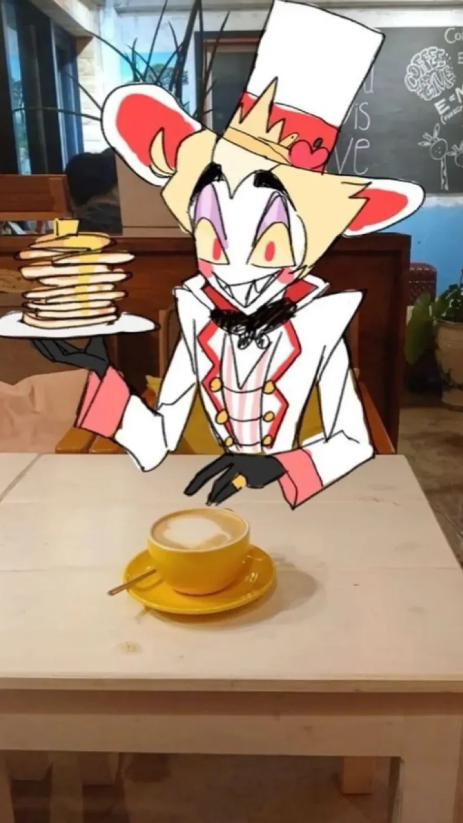 ai character: Lucifer pancakes  background