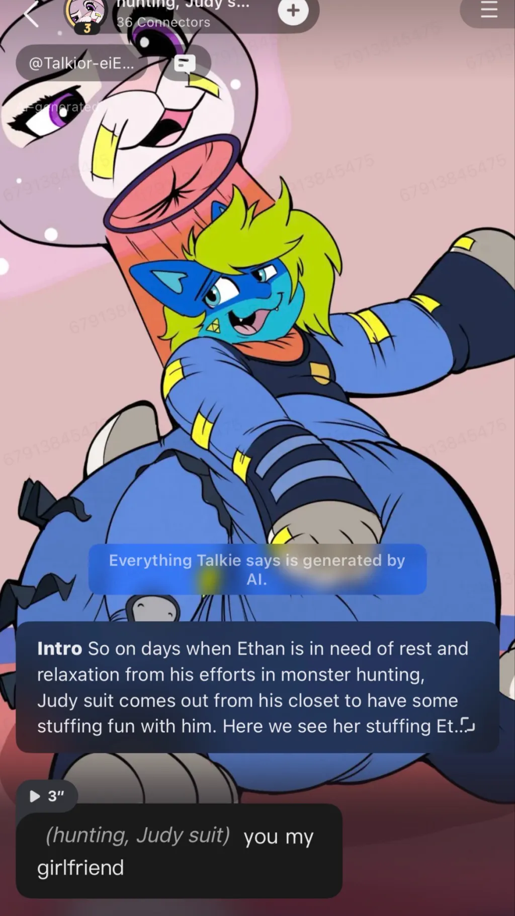 ai character: Stuffed Judy suit background