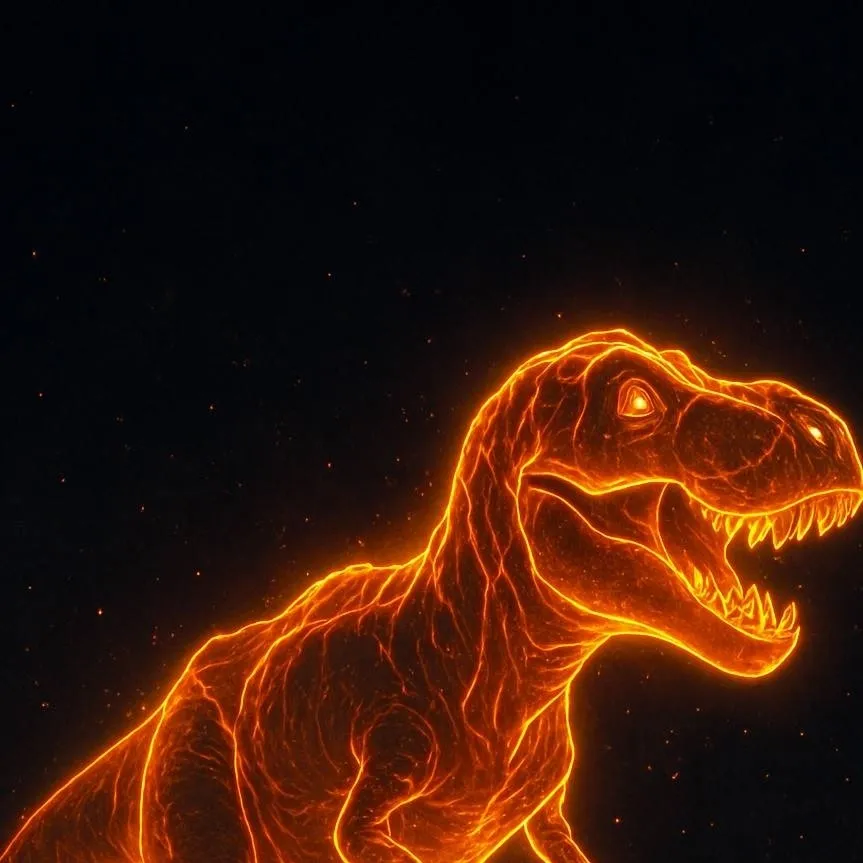 chat with ai character: glowing dinosaur