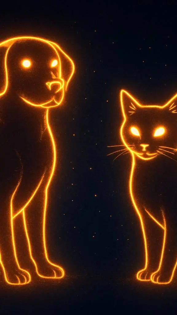 ai character: glowing dog & cat background