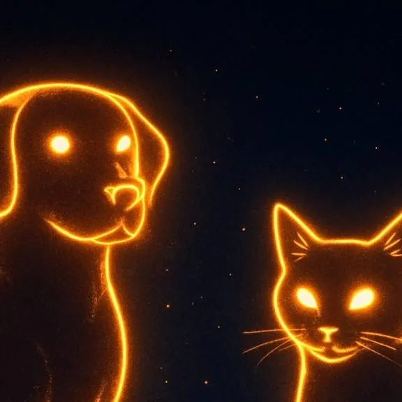 chat with ai character: glowing dog & cat