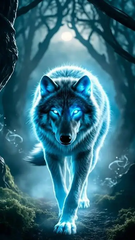 ai character: glowing wolf background