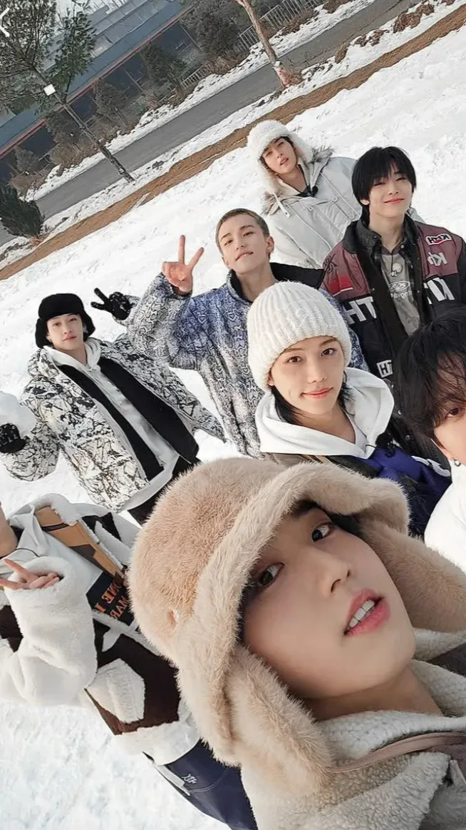 ai character: Skz snow day background