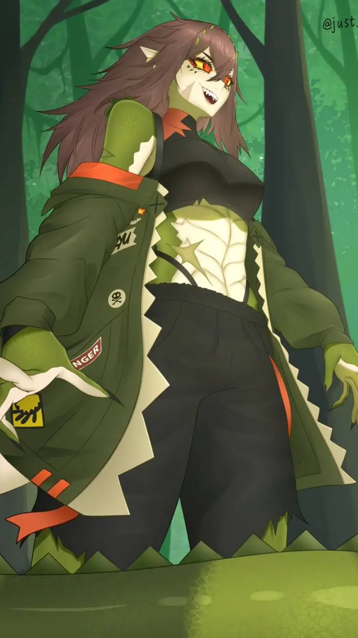 ai character: crocodile girl background
