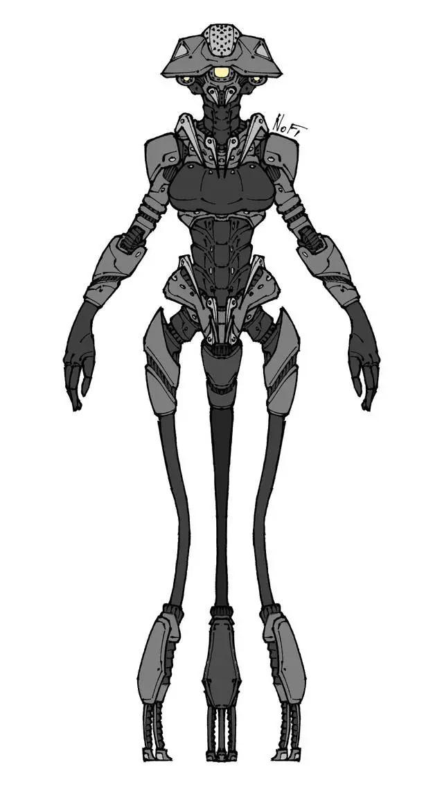 ai character: tripode mujer.  background