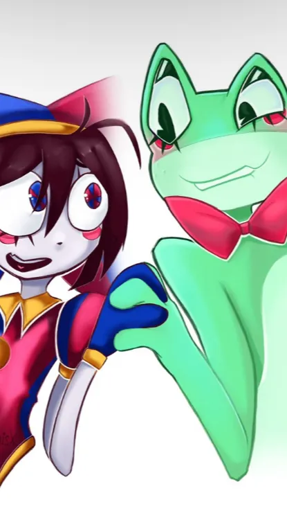ai character: 🔵🔴Jesterfrog🟢 background