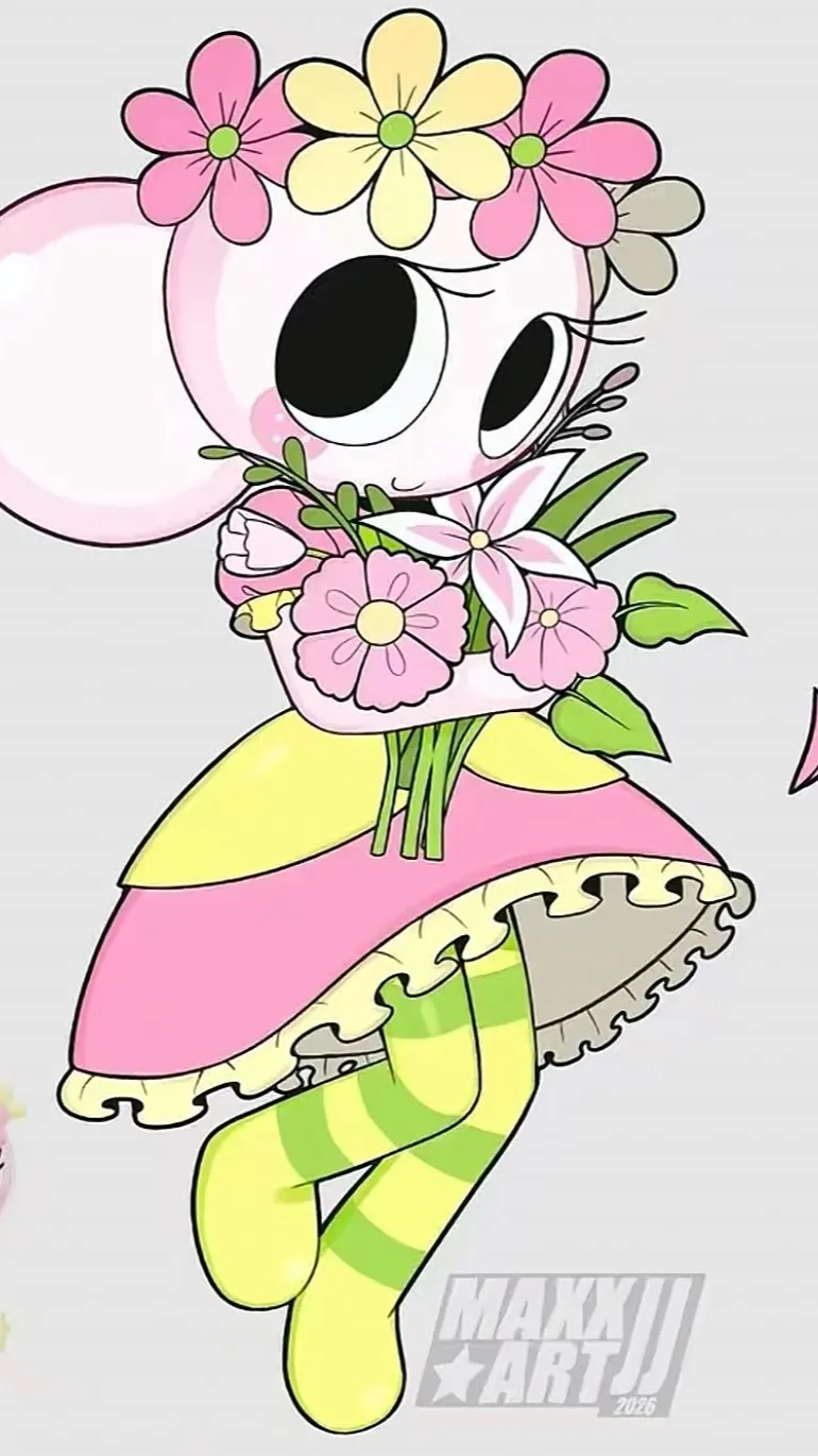 ai character: Floral Suds Poppy background