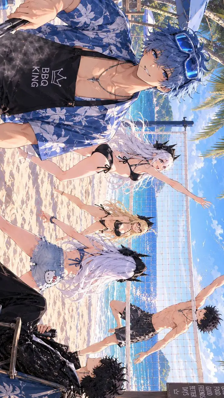ai character: beach day! background