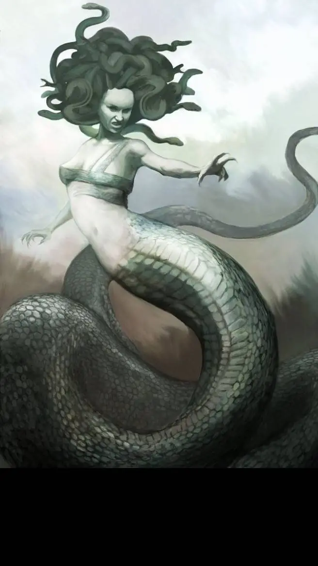 ai character: medusa .  background