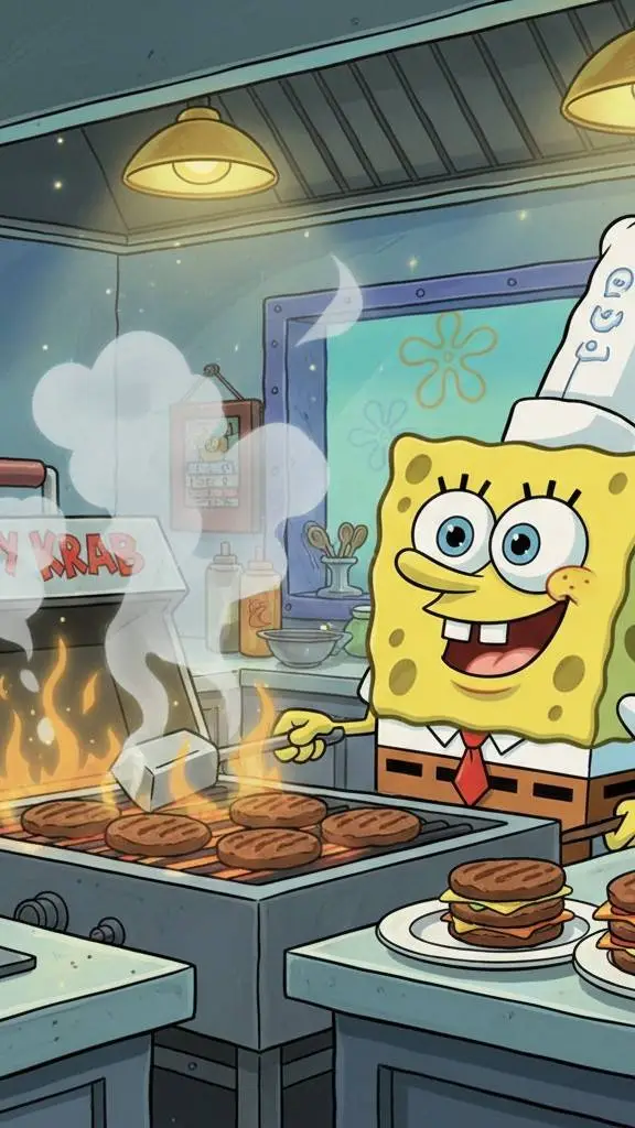 ai character: SpongeBob Cooker background